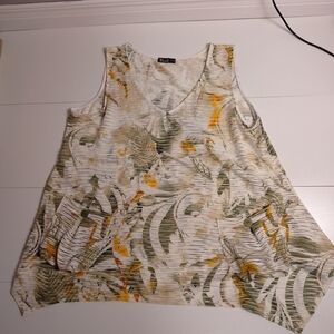 Bali  Women Xxl  Tank Top Burnout Floral Print Yellow Green Beige. With Pockets